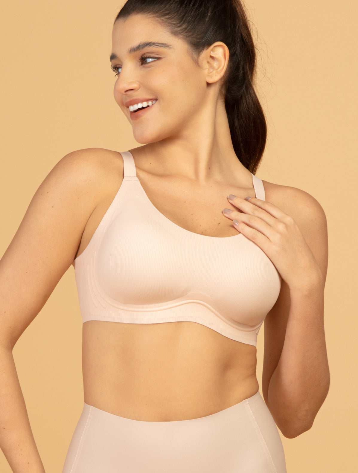 Comfelie Wireless Breathable Spaghetti Bra with Vertical Stripes