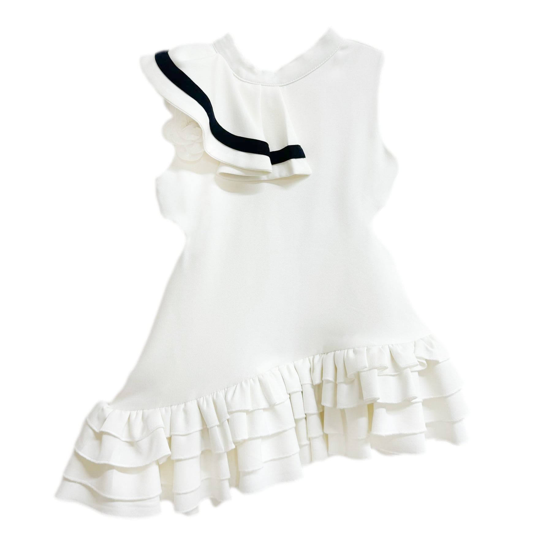 Alex White Ruffle Dress with Black Contrast Line - Petite Maison Kids