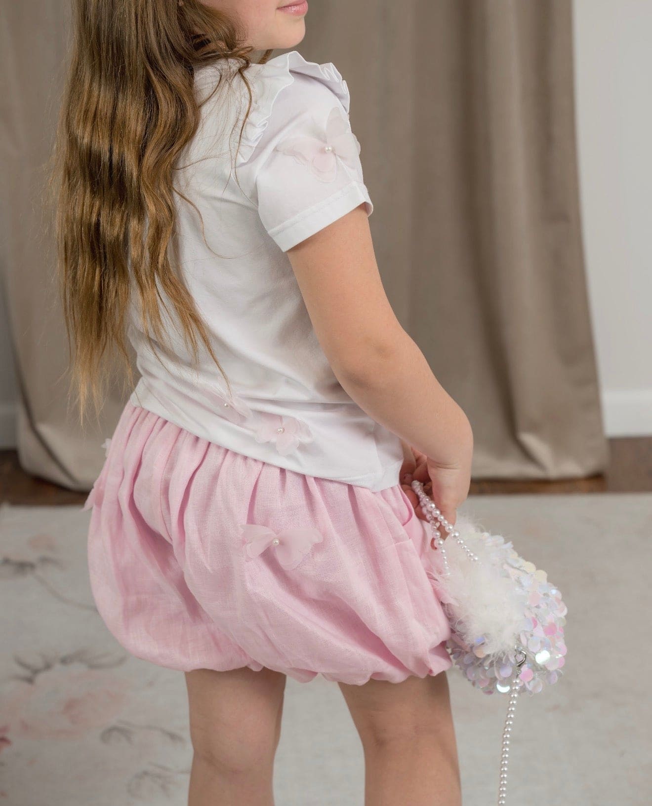 Pink Butterfly Bubble Linen Shorts - Petite Maison Kids