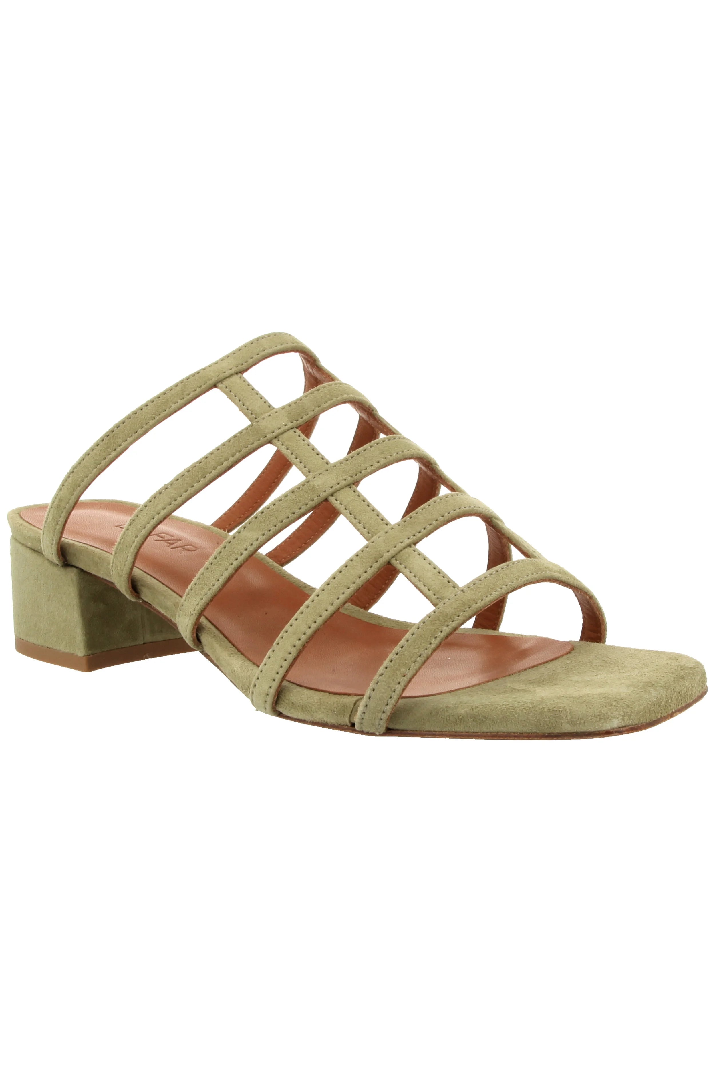 BY FAR Grid Green Suede Sandals