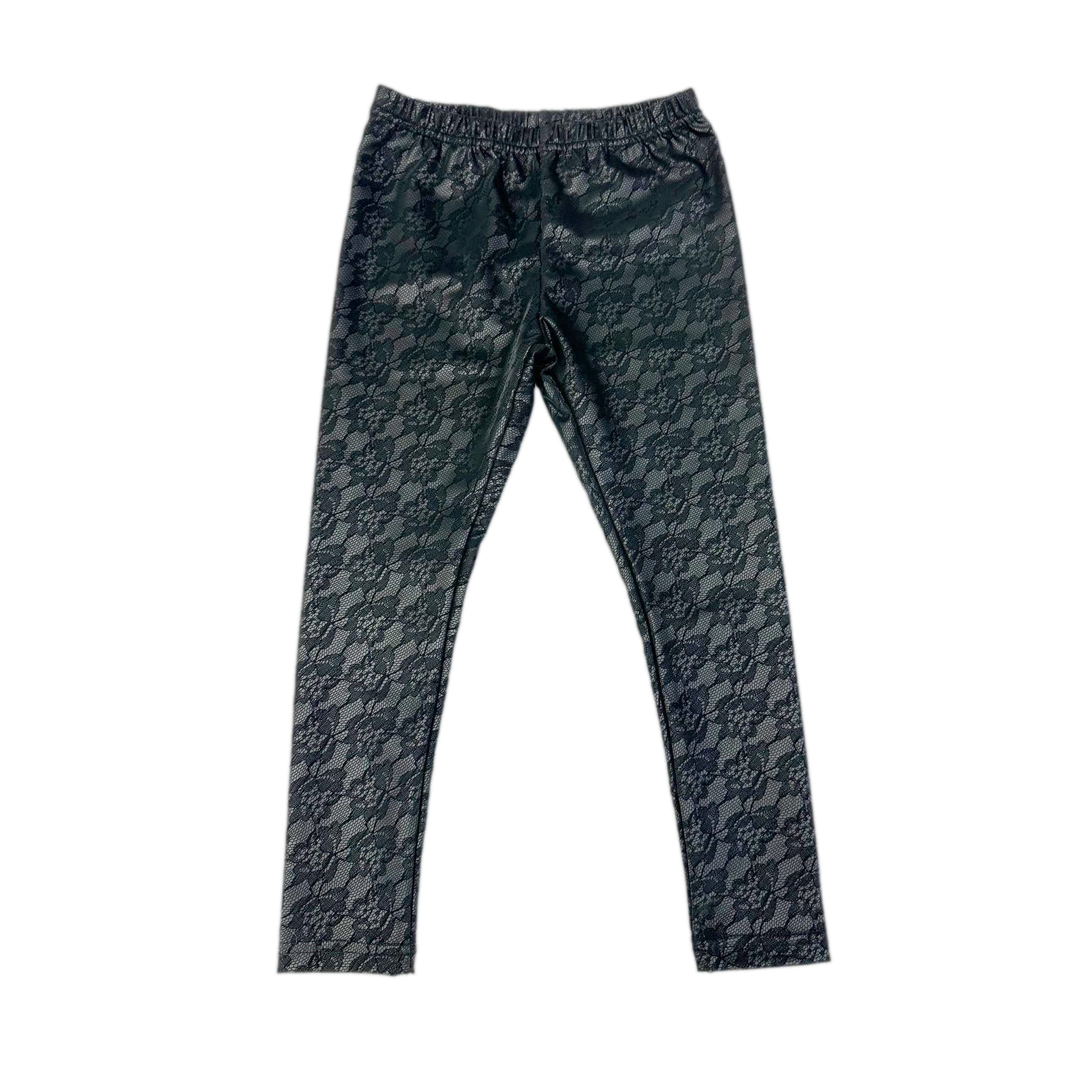 Black Rose Print Vegan Leather Leggings - Petite Maison Kids