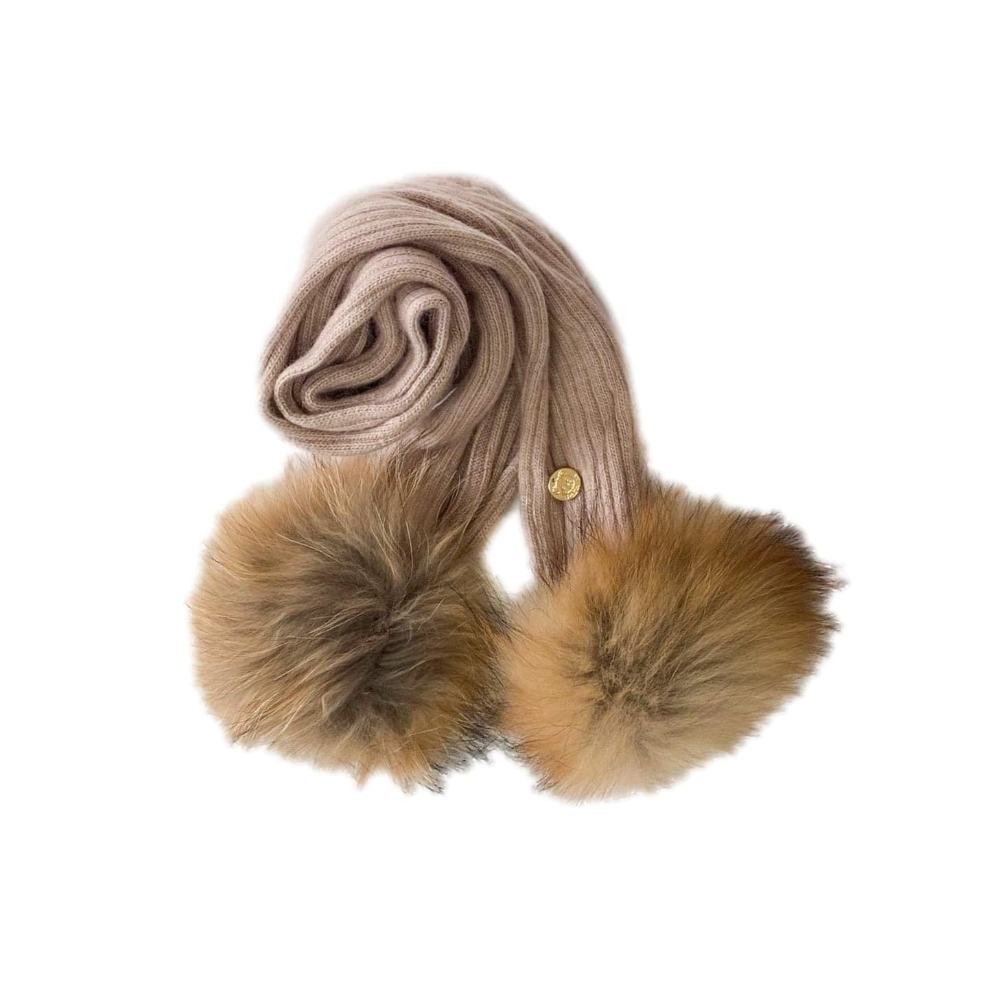 Misha Ribbed Angora Scarf Natural Fur Poms - Petite Maison Kids