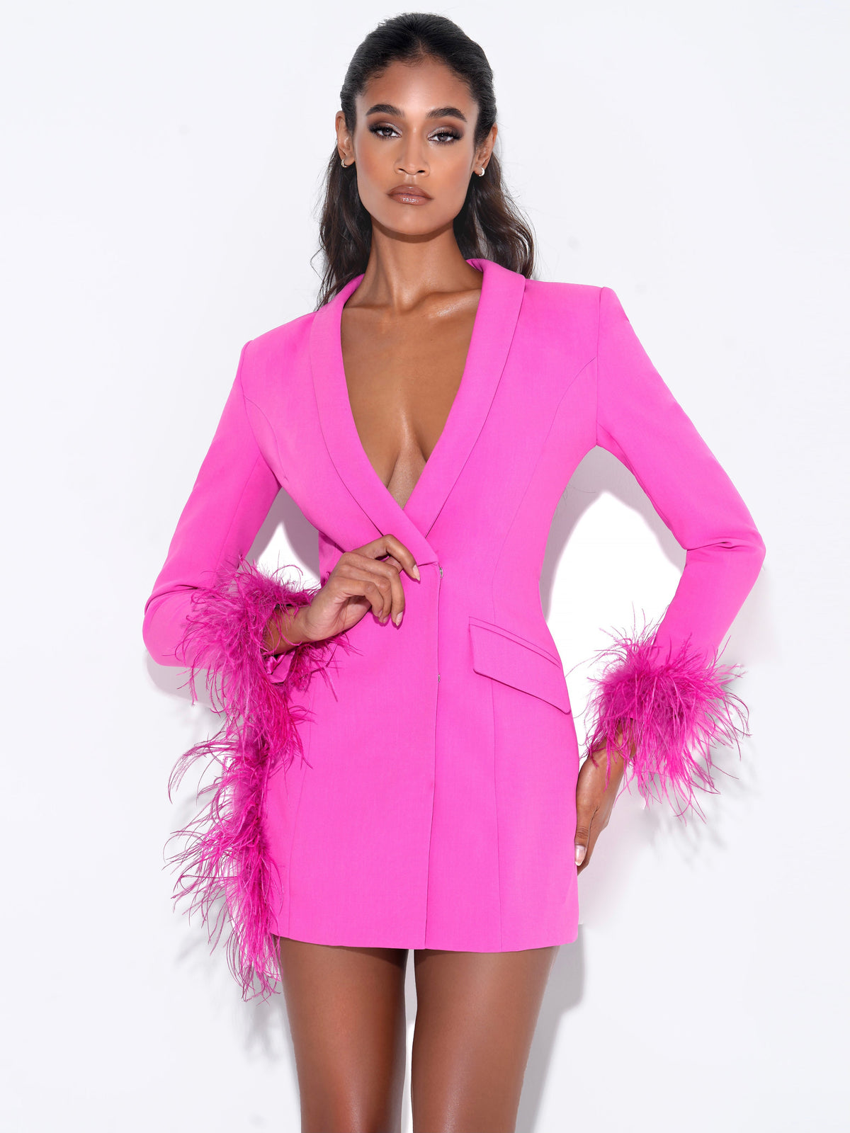 Madeline Fuchsia Feather Trim Blazer Dress (Archive Sale)