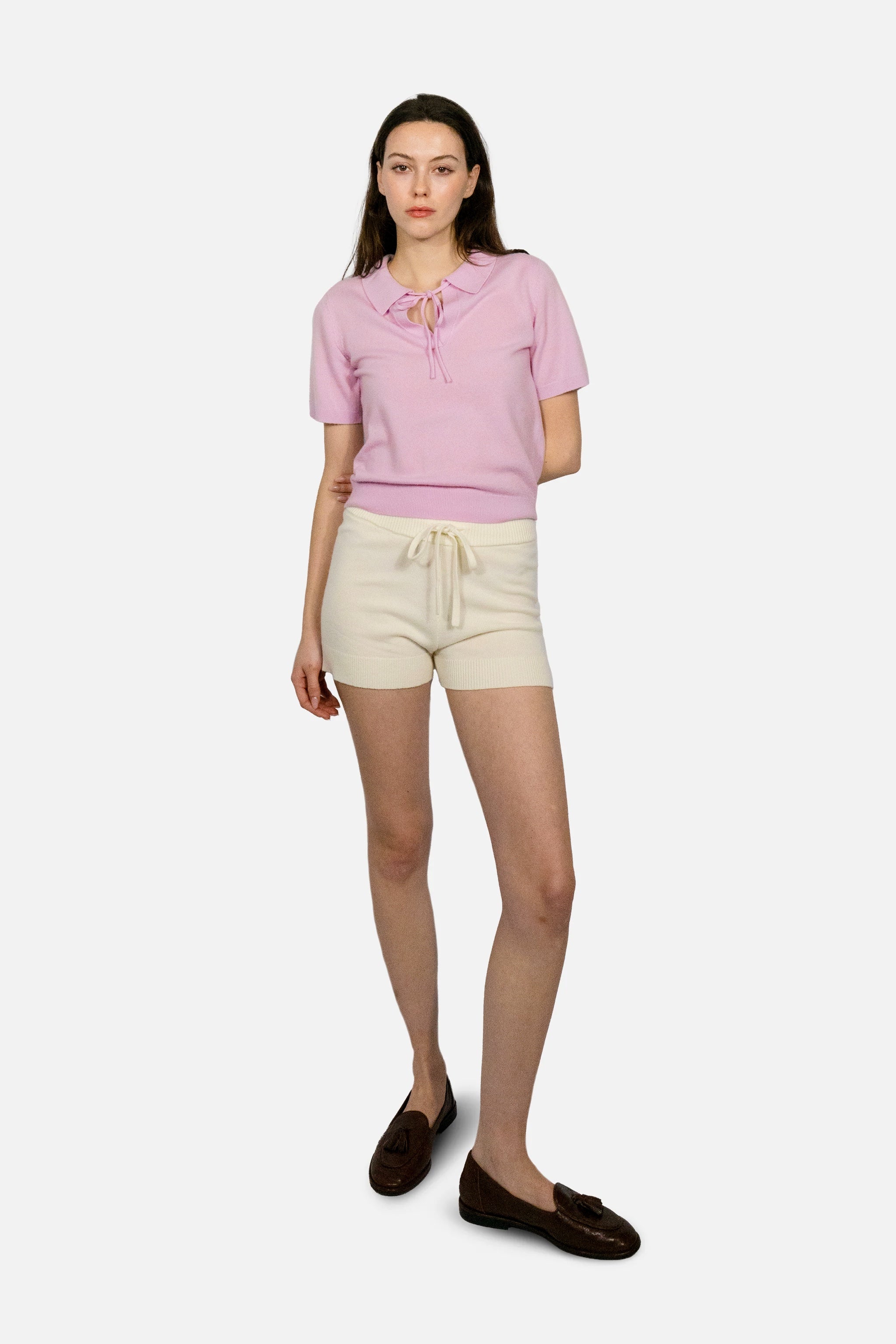 Wool and Cashmere Fine Knit Shorts - Vanilla Cream - Du & Berry
