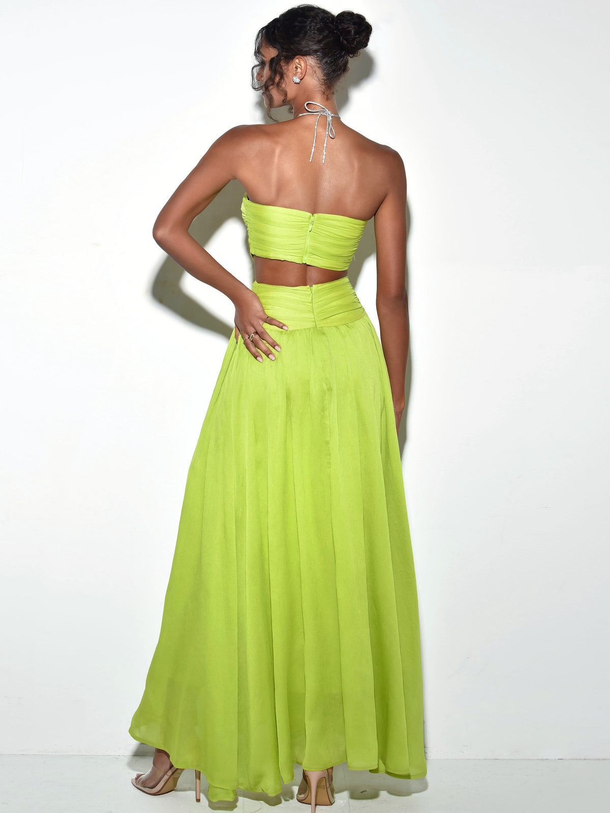 Quinby Lemon Chiffon Pleated Lace Up Maxi Dress (Archive Sale)