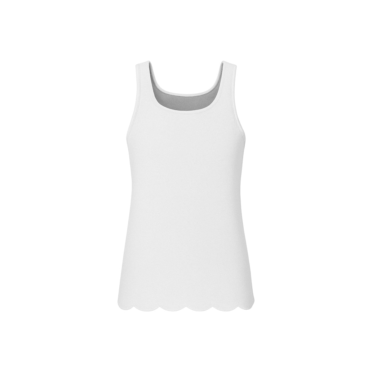 The Nomia Stolen Softness sleeveless knit shell tank with scoop neckline, thick straps, and scalloped hem detail