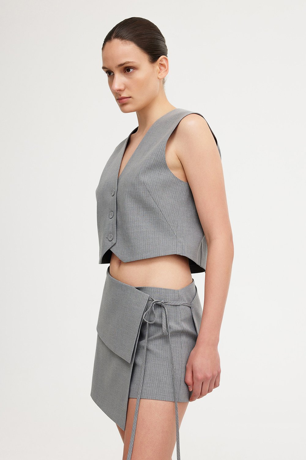 Significant Other Leighton Skirt - Charcoal Pinstripe