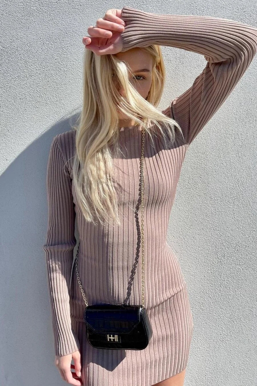 Bec + Bridge Lyla Knit Long Sleeve Mini Dress - Fawn