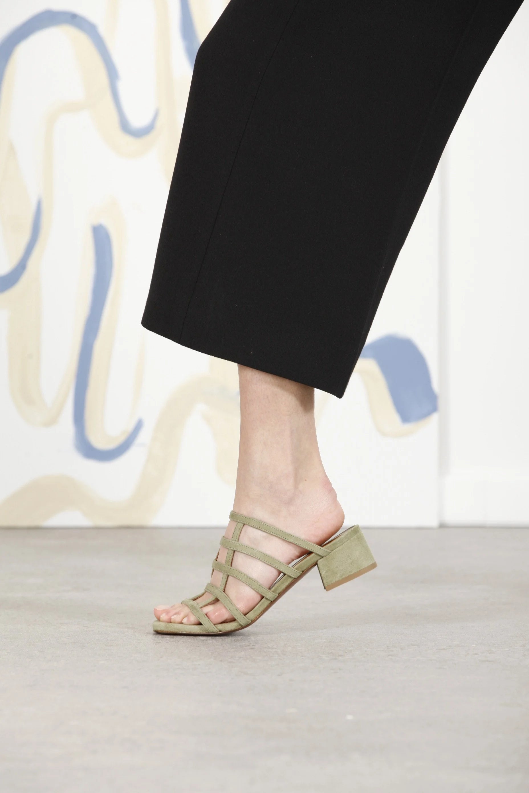 Grid Green Suede Sandals