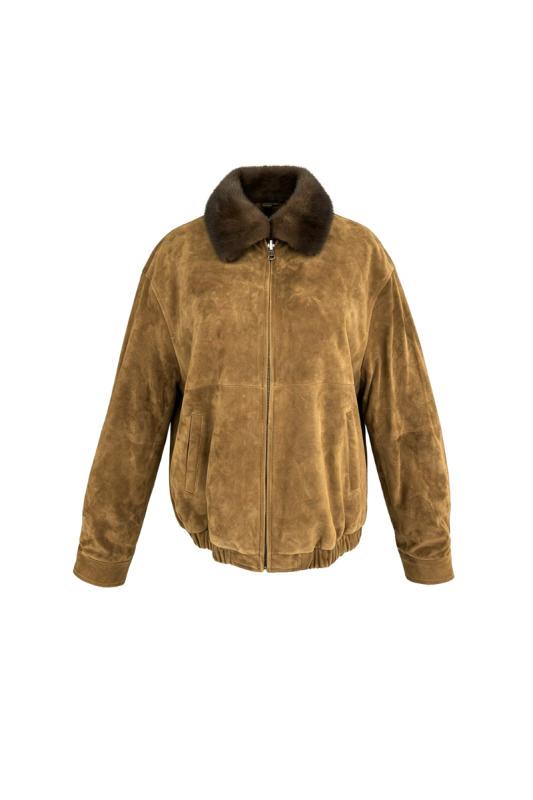 Max Simple Lamb Shearling-Lined Leather Down Jacket Moss Green MSCT263653M