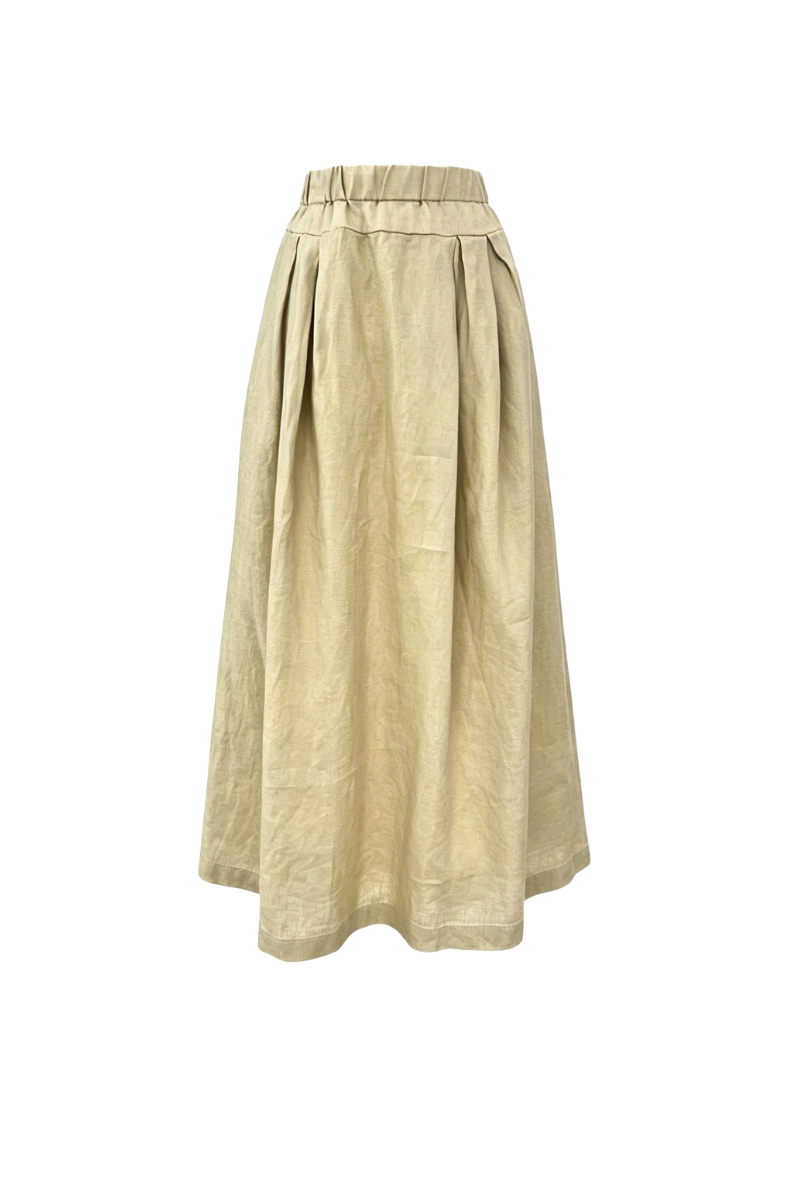 Max Simple Gathered Waist Linen Skirt Beige MSDP260511B