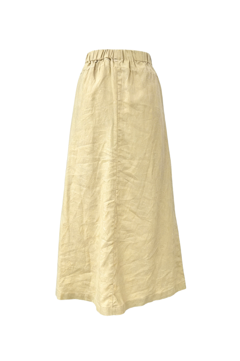 Max Simple Gathered Waist Linen Skirt Beige MSDP260511B