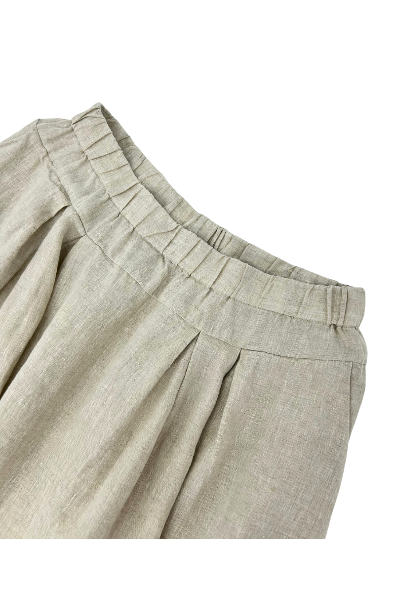 Max Simple Gathered Waist Linen Skirt Flax MSDP260511F