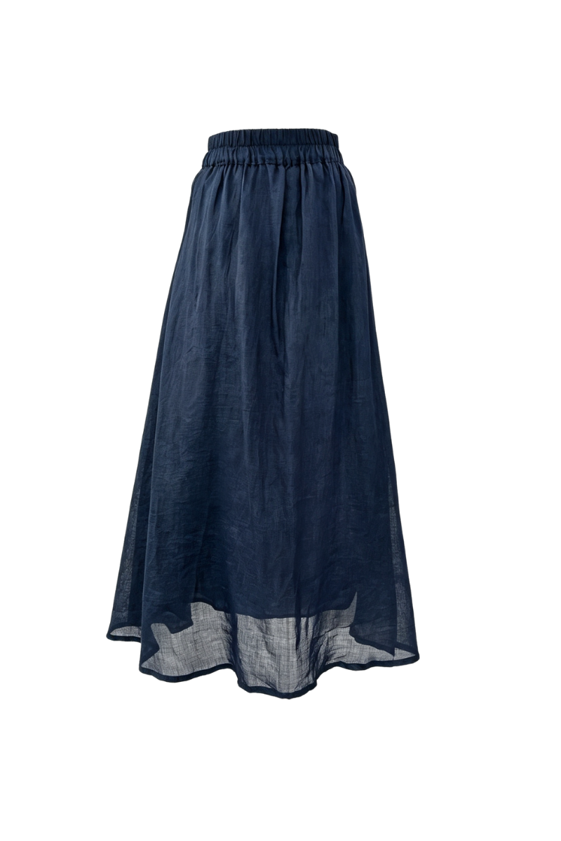 Max Simple Ramie Drawstring Skirt Navy MSDP262007A