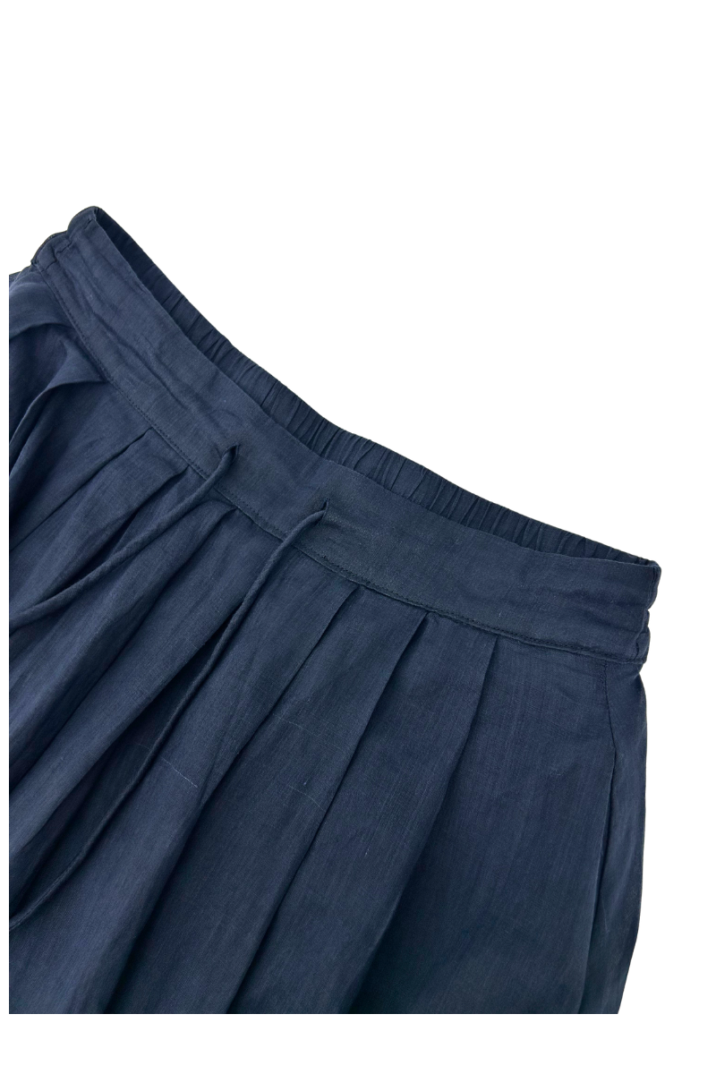 Max Simple Ramie Drawstring Skirt Navy MSDP262007A