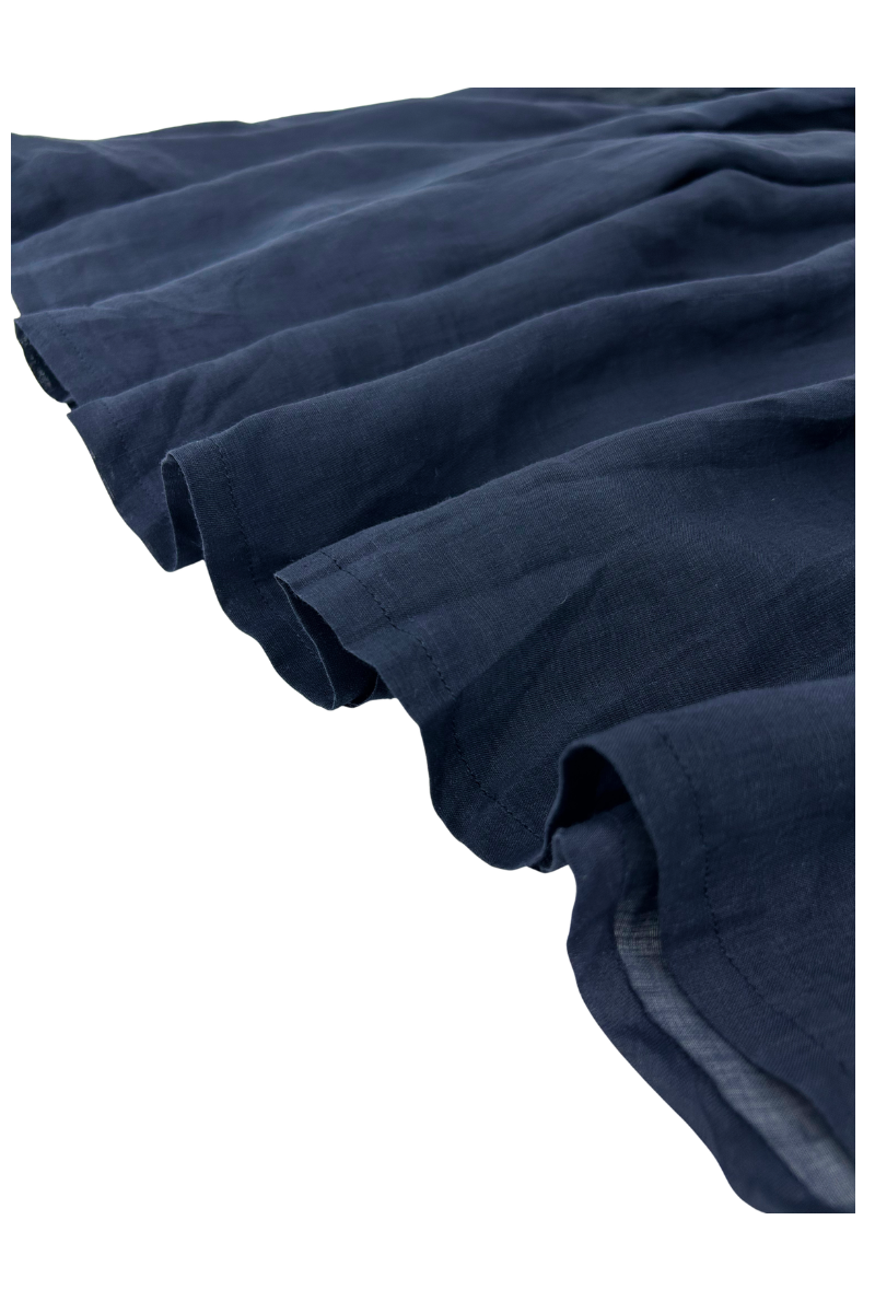 Max Simple Ramie Drawstring Skirt Navy MSDP262007A