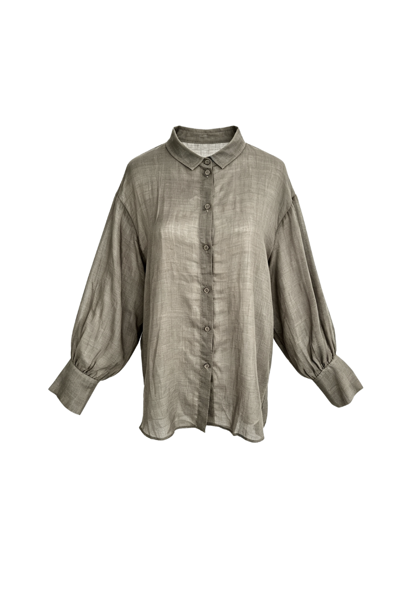 Max Simple Ramie Relaxed Shirt Olive green MSDP262352O