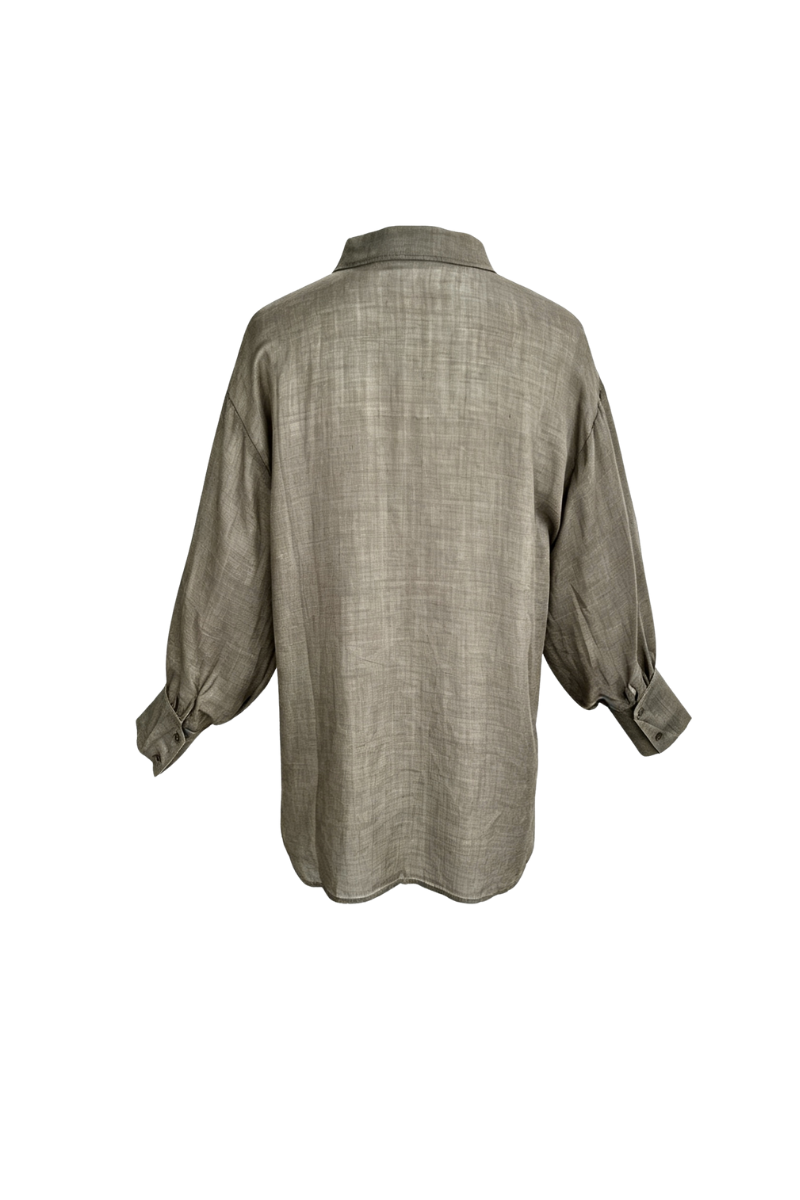 Max Simple Ramie Relaxed Shirt Olive green MSDP262352O