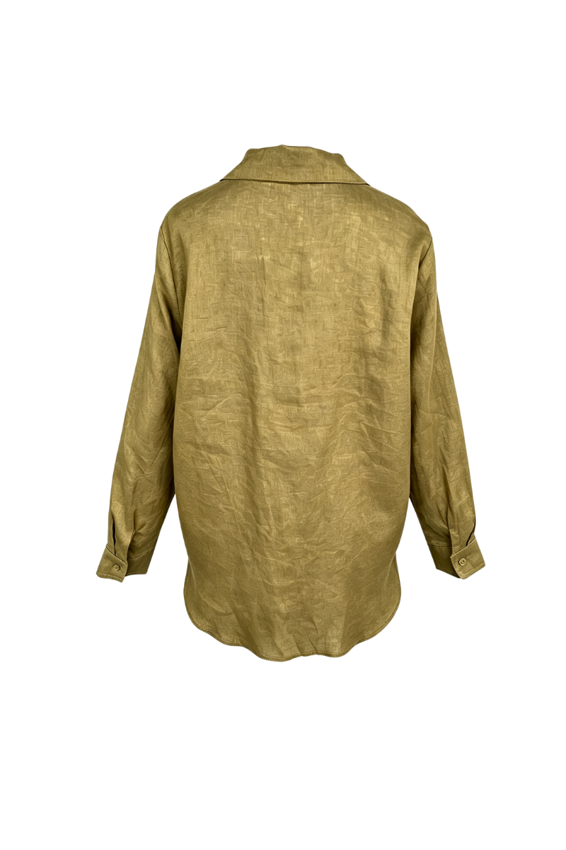 Max Simple Linen Relaxed Shirt Olive green MSDP262382O