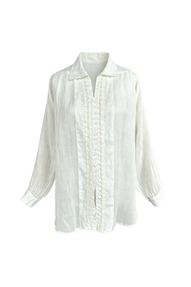 Max Simple Pleated Ramie Shirt White MSDP262387W