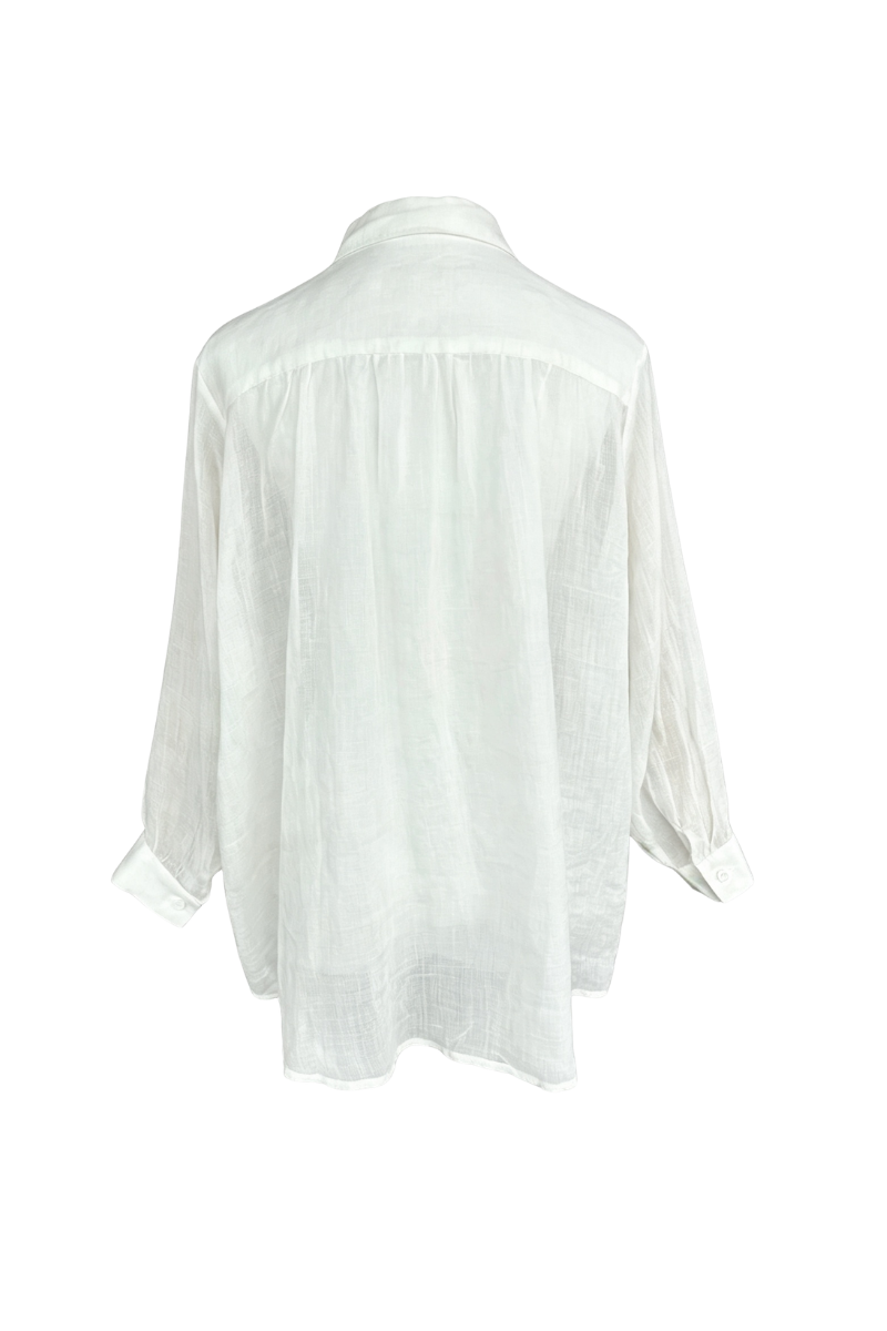 Max Simple Pleated Ramie Shirt White MSDP262387W