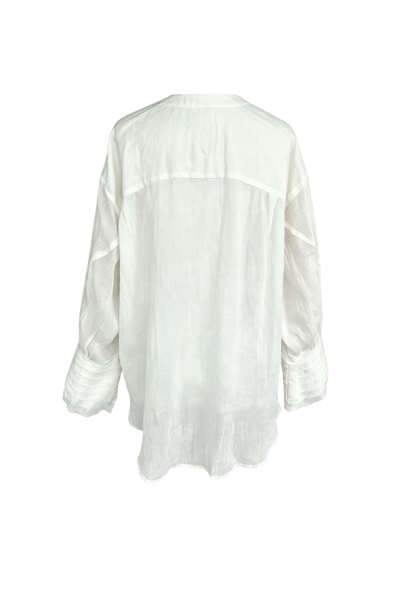 Max Simple Ramie Flutter-Sleeve Shirt White MSDP262510W
