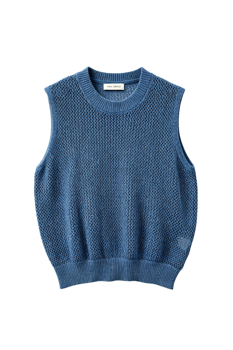 Max Simple Linen Eyelet Knit Tank Blue MSHS265170B