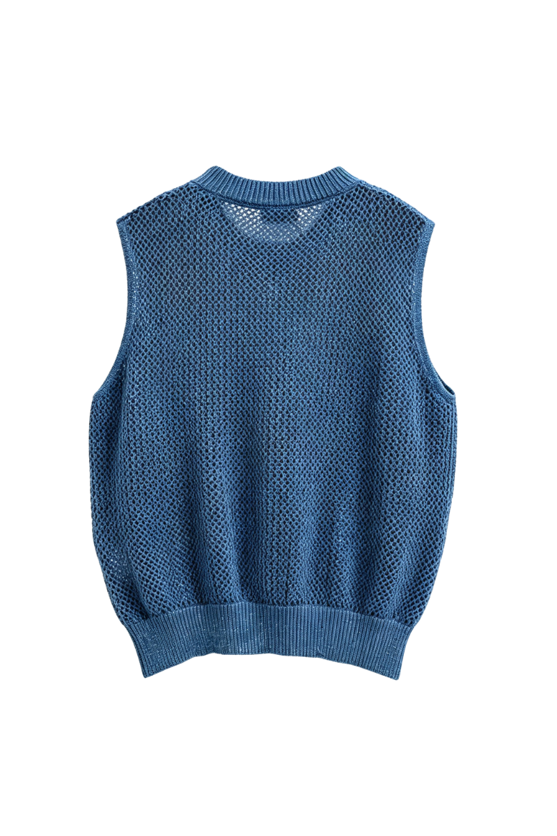 Max Simple Linen Eyelet Knit Tank Blue MSHS265170B