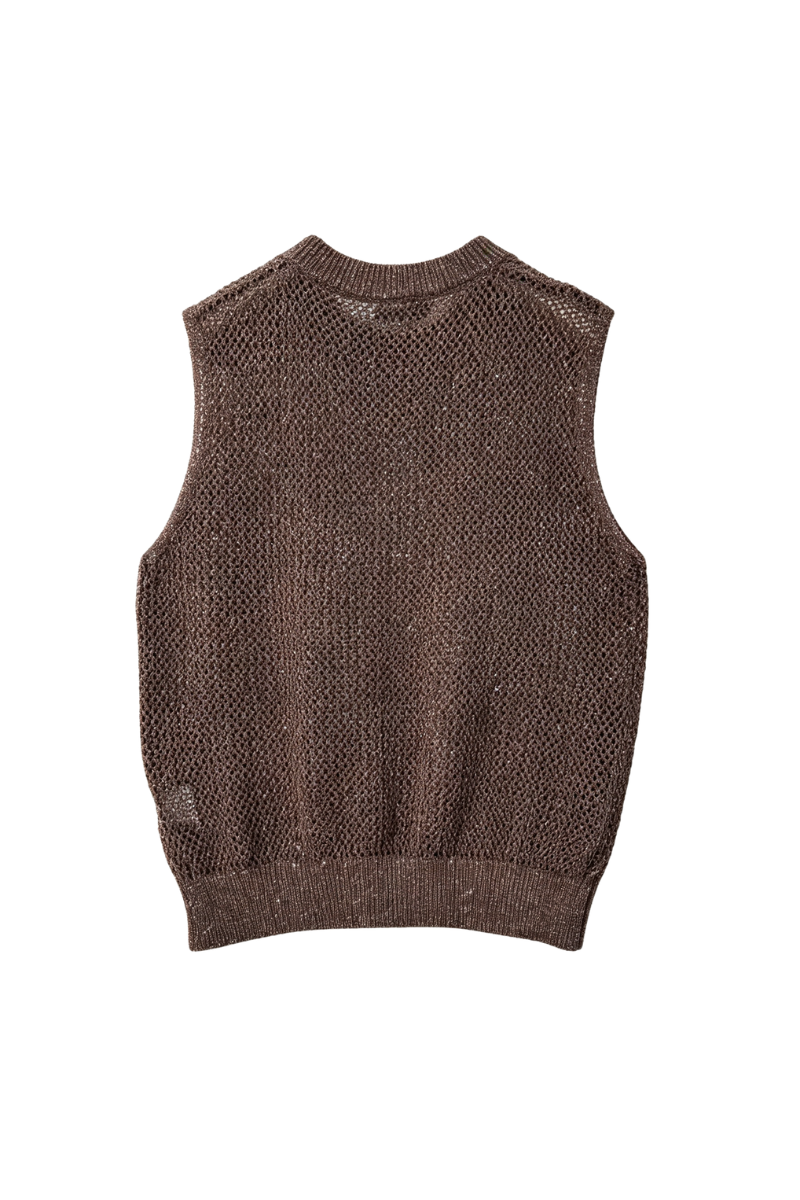 Max Simple Linen Eyelet Knit Tank Rust Brown MSHS265170R
