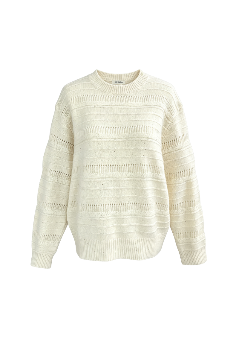 Max Simple Open Stitch Wool Sweater White MSHY261302W