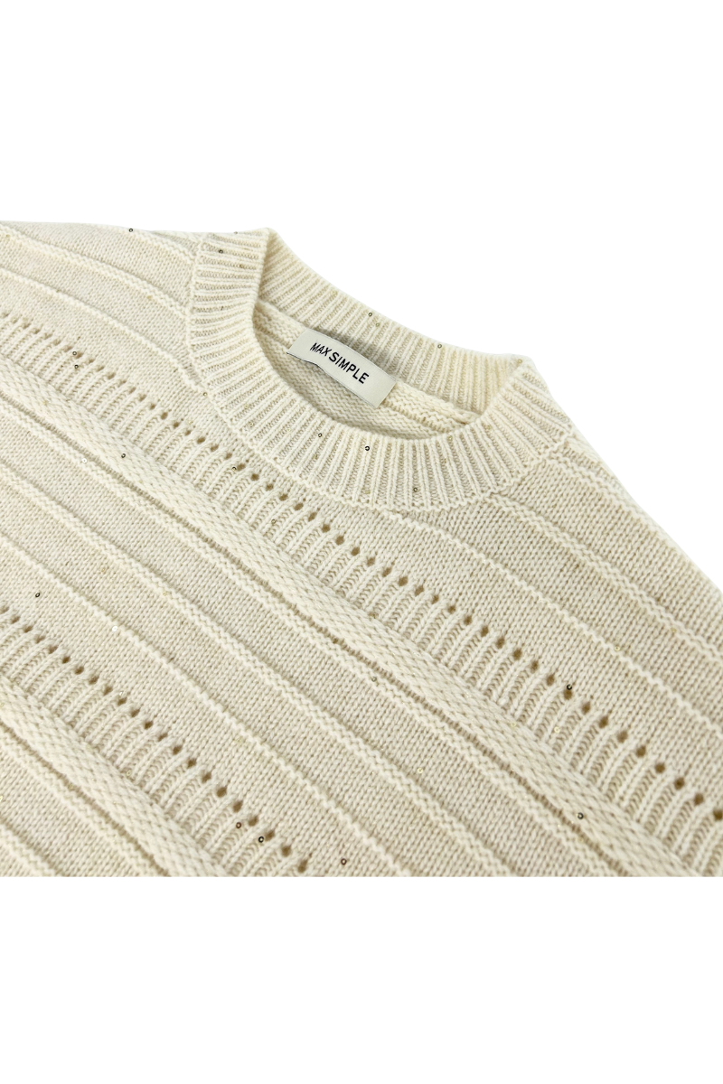 Max Simple Open Stitch Wool Sweater White MSHY261302W