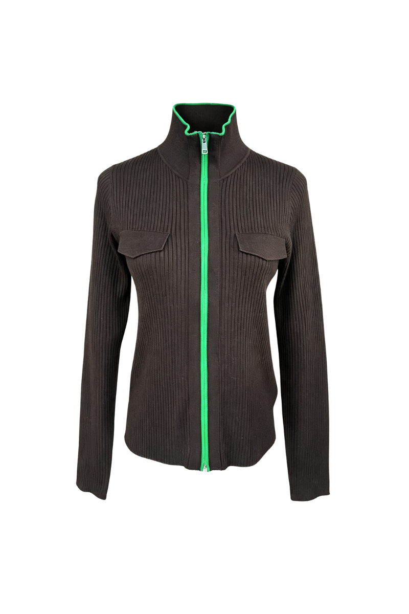 Max Simple Mock-Pocket Zip Cardigan Brown MSJJ266002B