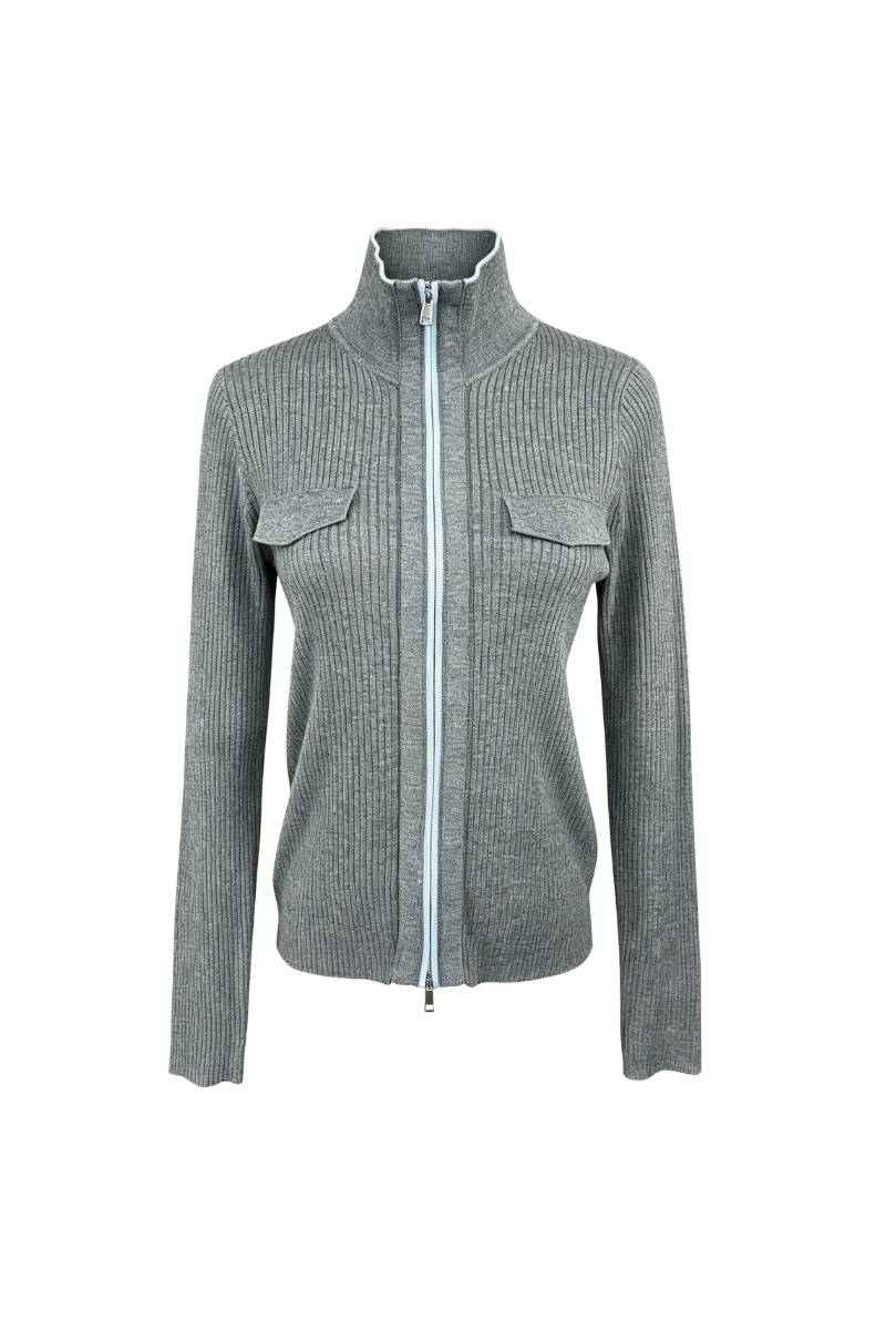 Max Simple Mock-Pocket Zip Cardigan Charcoal  MSJJ266002C