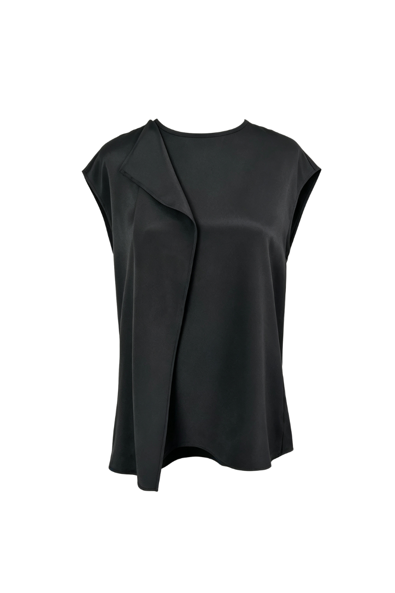 Max Simple Ruffled Silk Tank Black MSJM260571B