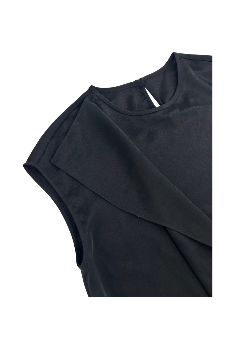 Max Simple Ruffled Silk Tank Black MSJM260571B