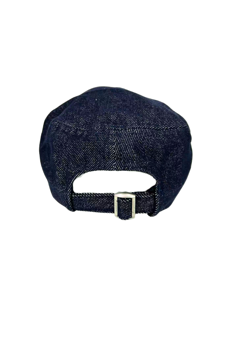 Max Simple Leather-Trimmed Military Cap Denim Blue MSKX260031D