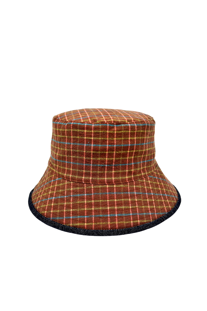 Max Simple Reversible Denim Check Bucket Hat Orange MSKX260091O