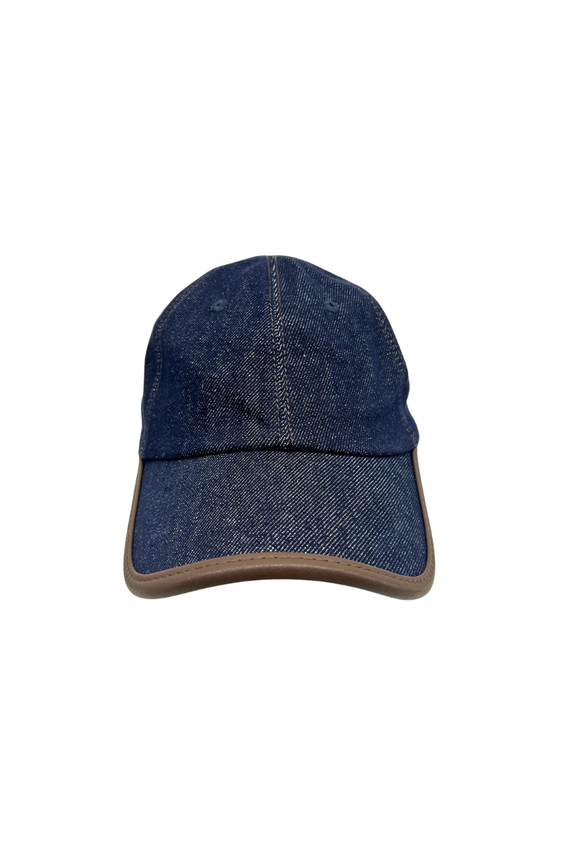 Max Simple Leather-Trimmed Denim Baseball Cap Denim Blue MSKX260092D
