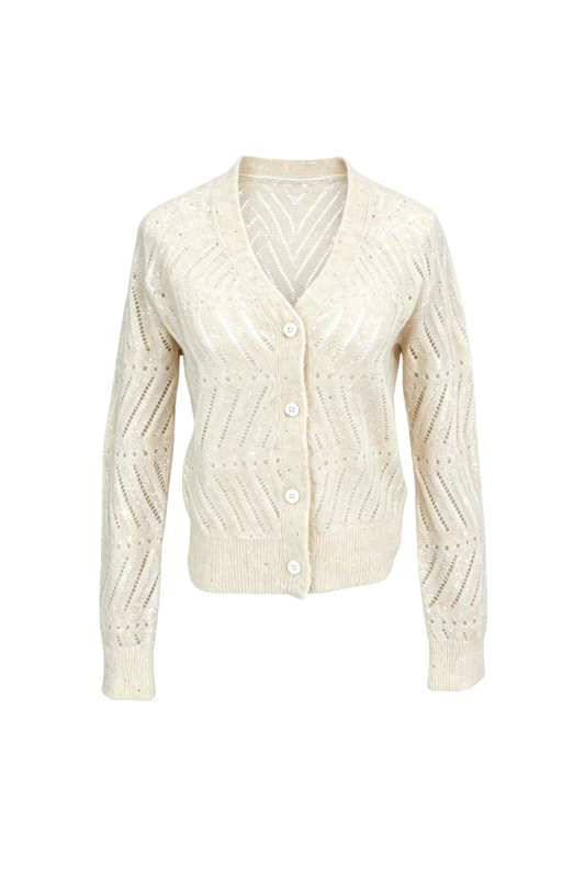 Max Simple Sequin-Knit V-Neck Cardigan Apricot MSKY266185A
