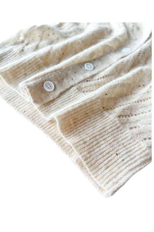 Max Simple Sequin-Knit V-Neck Cardigan Apricot MSKY266185A