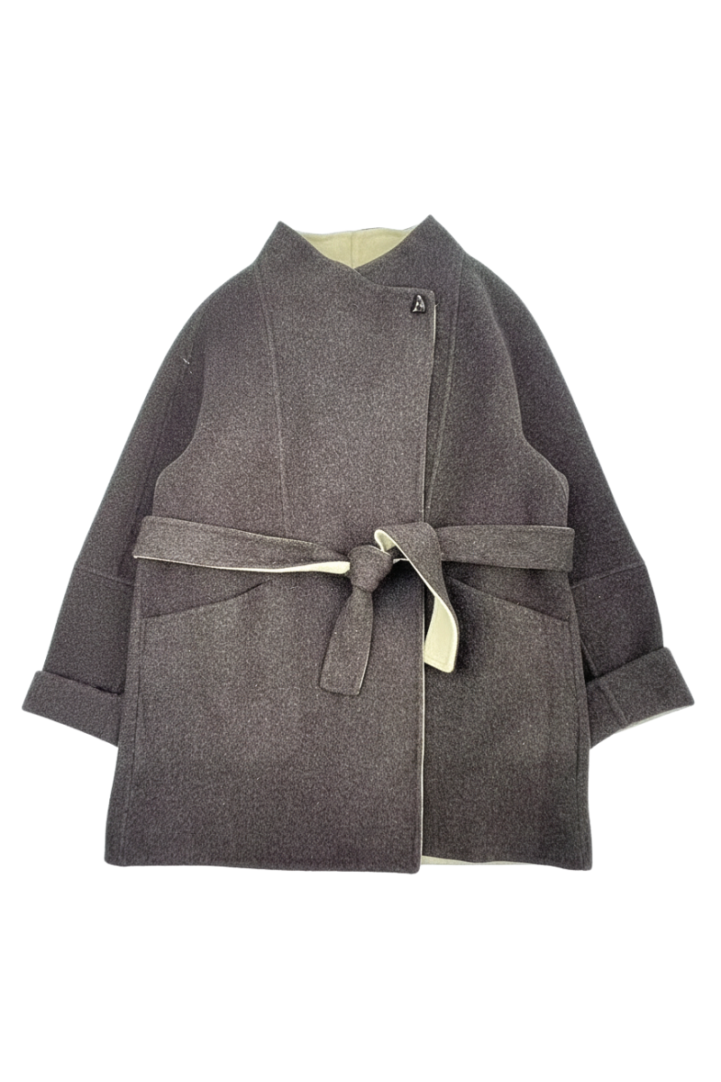 Max Simple Shawl Collar Belted Wool Coat_Mocca