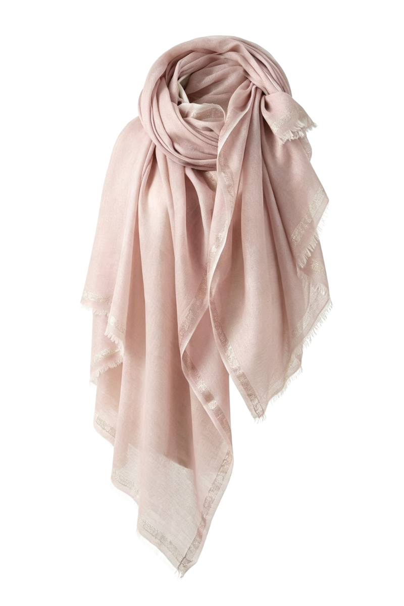 Max Simple Gold-Trimmed Wool Scarf Blush Pink MSRX264001B