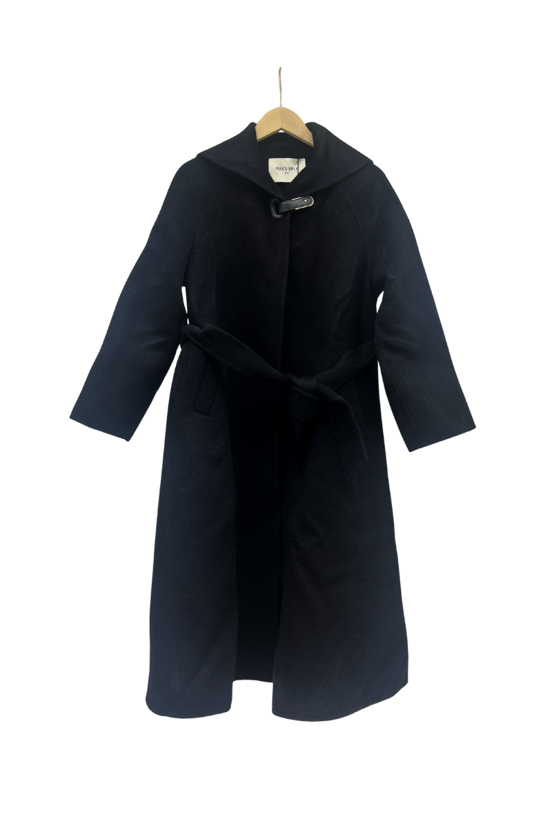 Max Simple Long Wool Coat With Collar Closure_Black