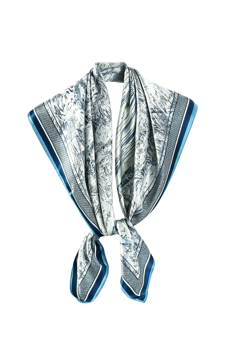 Max Simple Silk Country Square Scarf Blue MSXC260706B