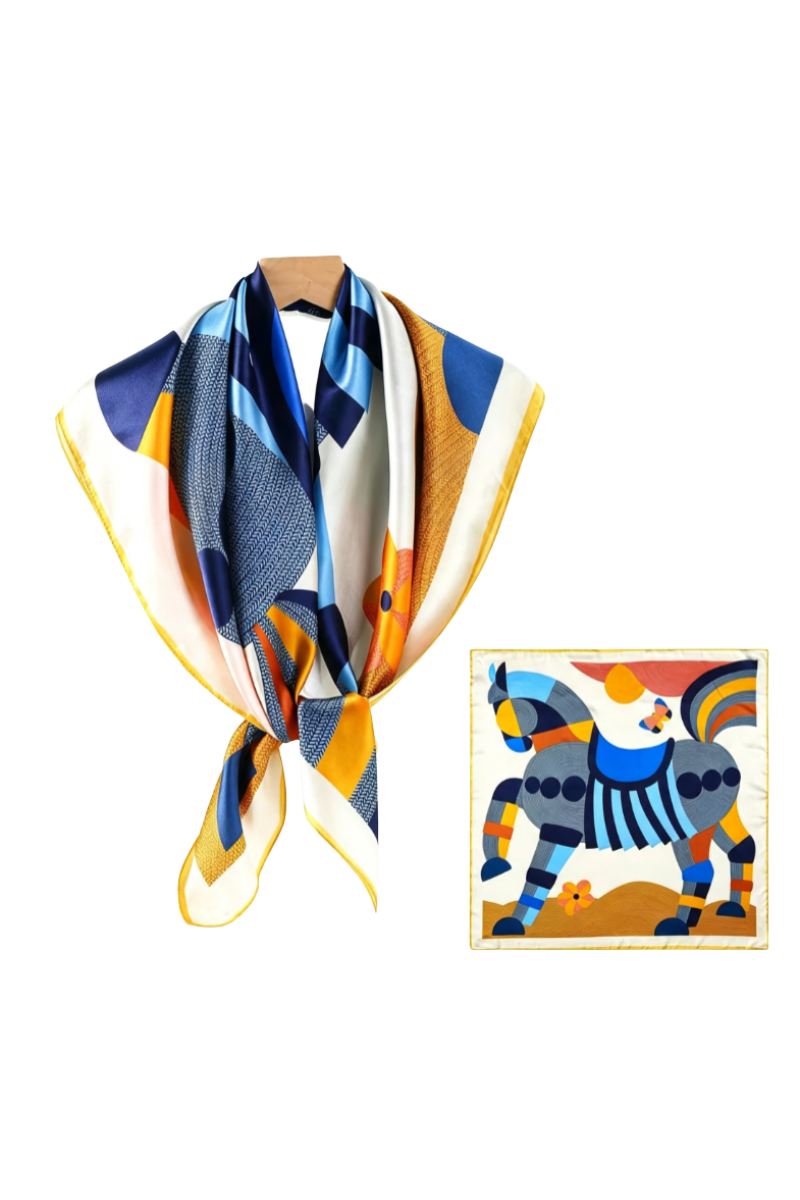 Max Simple Silk Colorblock Square Scarf Blue MSXC260709B