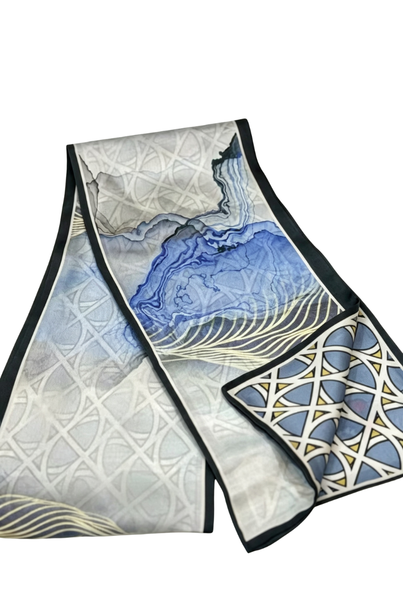 Max Simple Silk Ribbon Scarf 16*150 Blue MSXC260715B