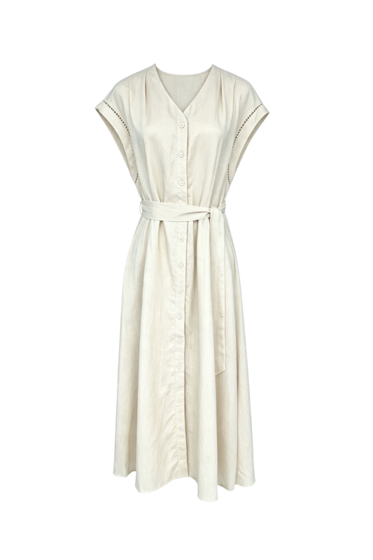 Max Simple Belted Shirt Dress Khaki MSXS260061K