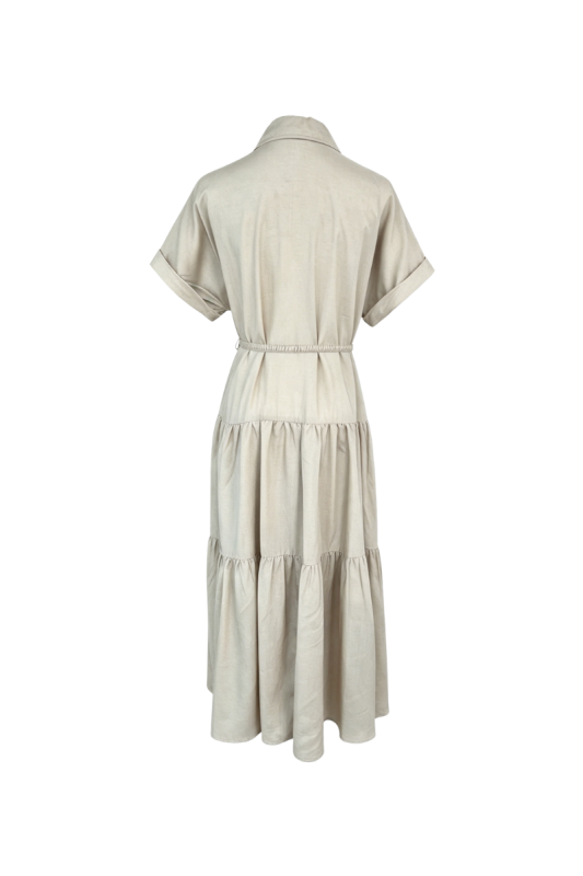 Max Simple Belted Dress With Patch Pockets Khaki MSXS260590K