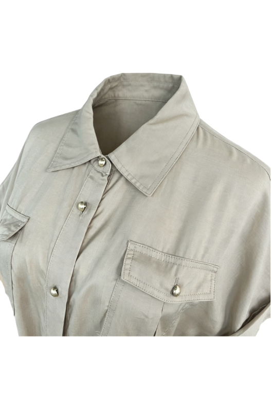 Max Simple Belted Dress With Patch Pockets Khaki MSXS260590K