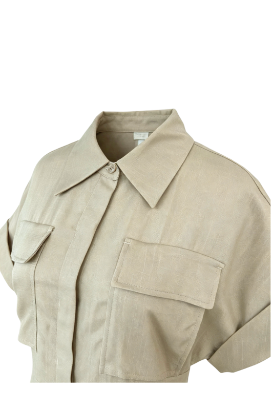 Max Simple Relaxed Shirt Dress Khaki MSXS260599K